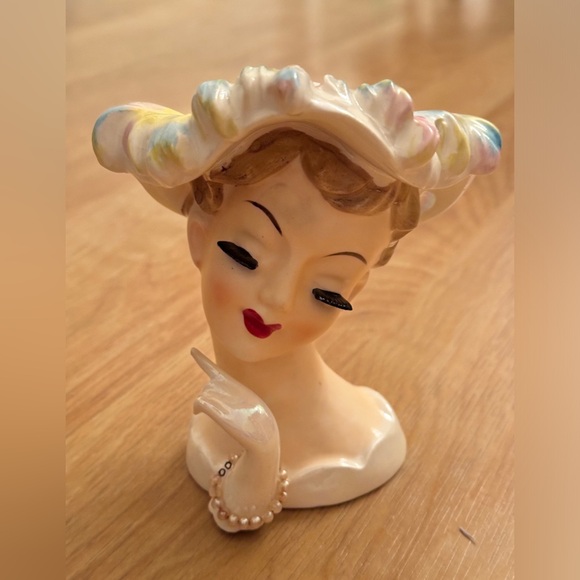 Vintage Other - 🌻 Vintage rare lady head vase pastel floral hat flower